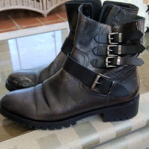 Black/pewter Italian biker boots